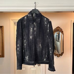 John Varvatos - L.Edition Linen Distressed Bomber Jacket - Collar in Blue - 52